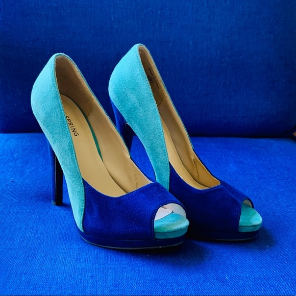 Call It Spring Shoes - Call It Spring Blue and Green Suede Tall Pumps 8